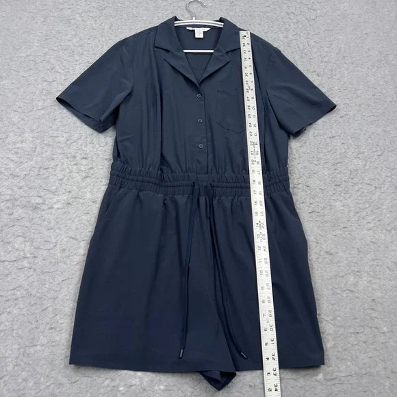 Athleta Avenue Romper Women's Medium Blue Lightweight Drawstring Stretch‎ Preppy - Picture 4 of 10